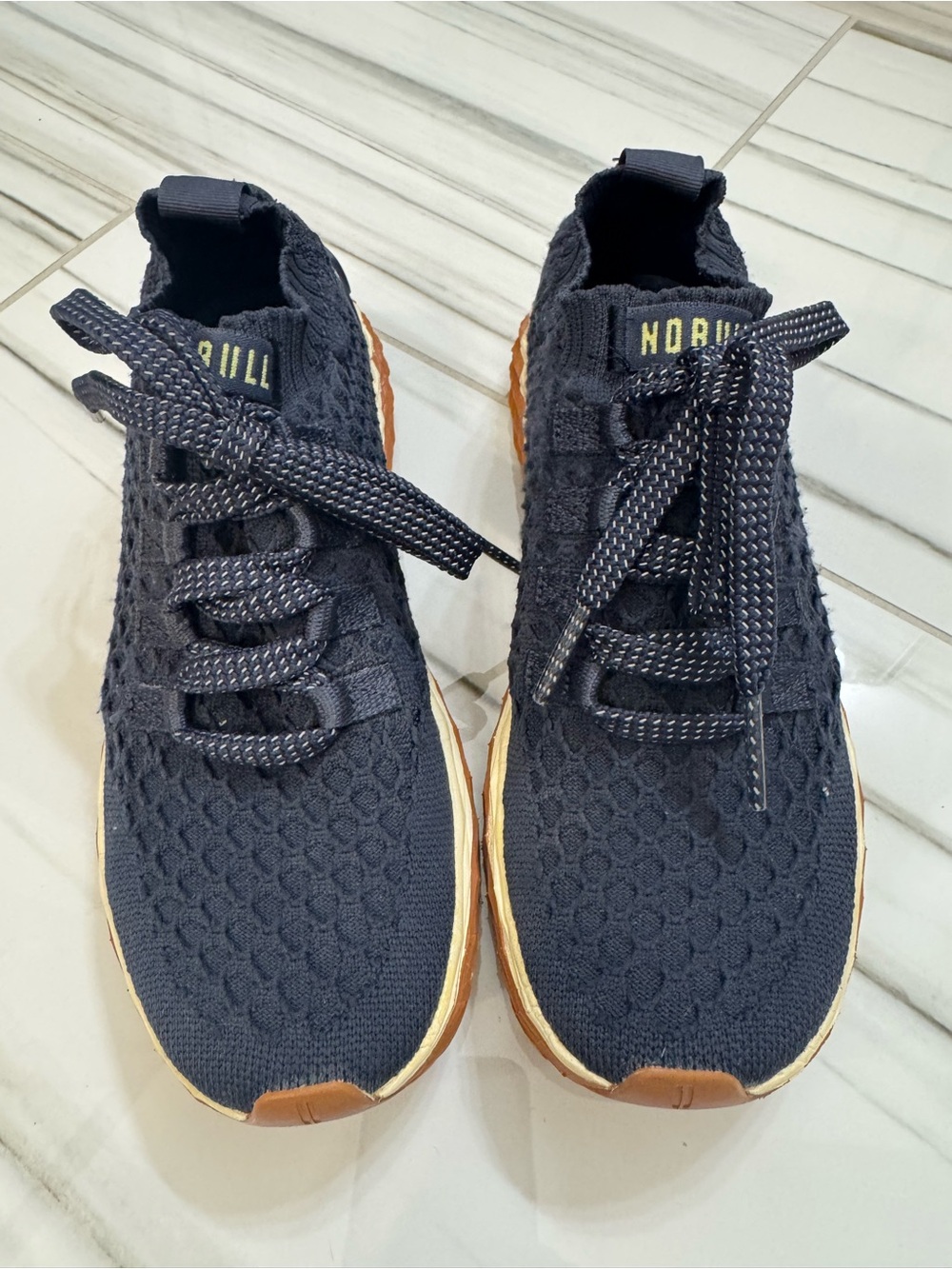 Women’s NOBULL Knit Lace-Up Sneakers in Navy and Tan Size 6